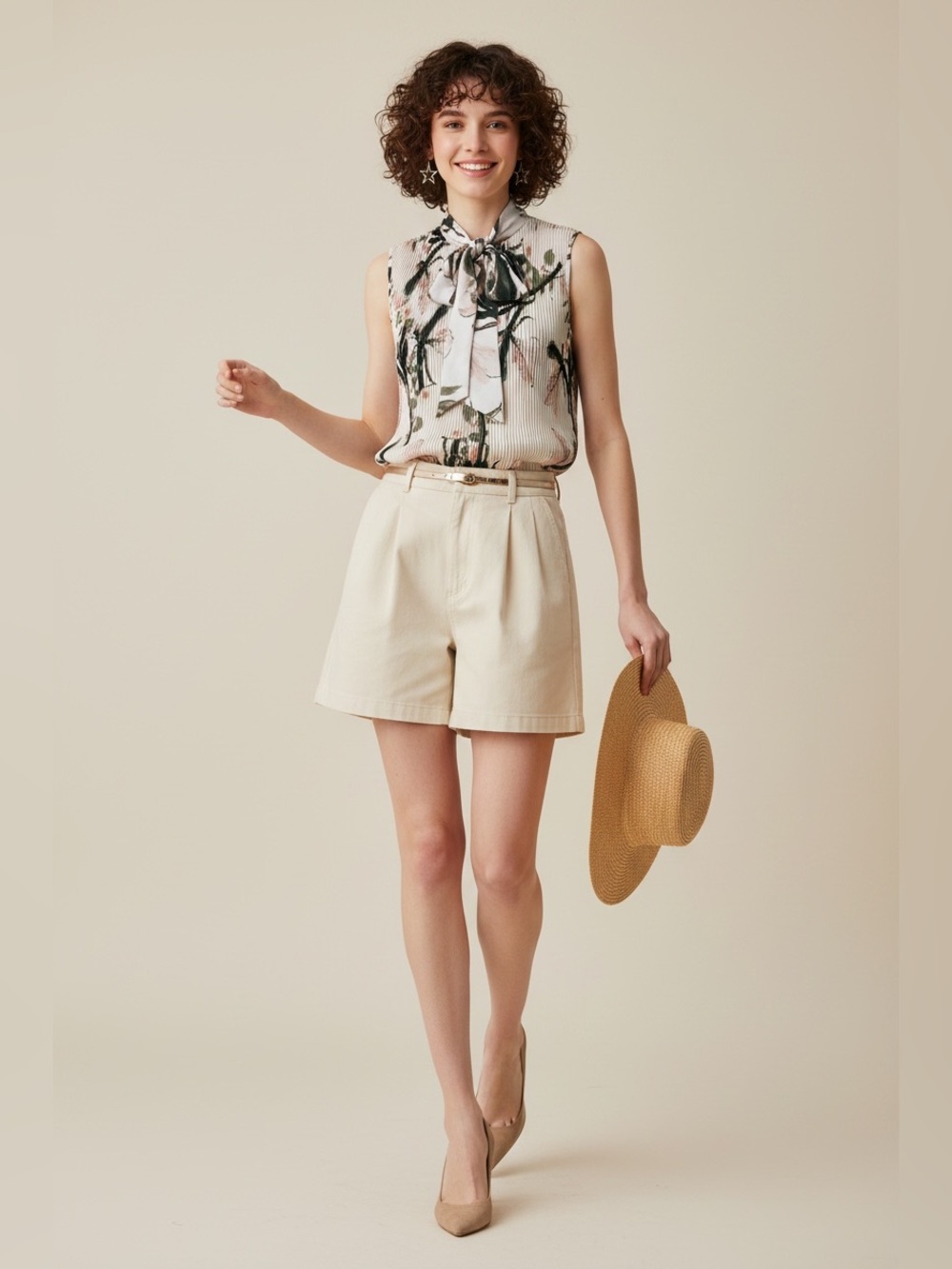 DKNY Sleeveless Pleated Tie-Neck Blouse
